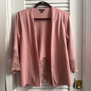 Alfani Petite NWT L Large Berry Shimmer/Mauve Cloud Cardigan w/Lace Cutouts